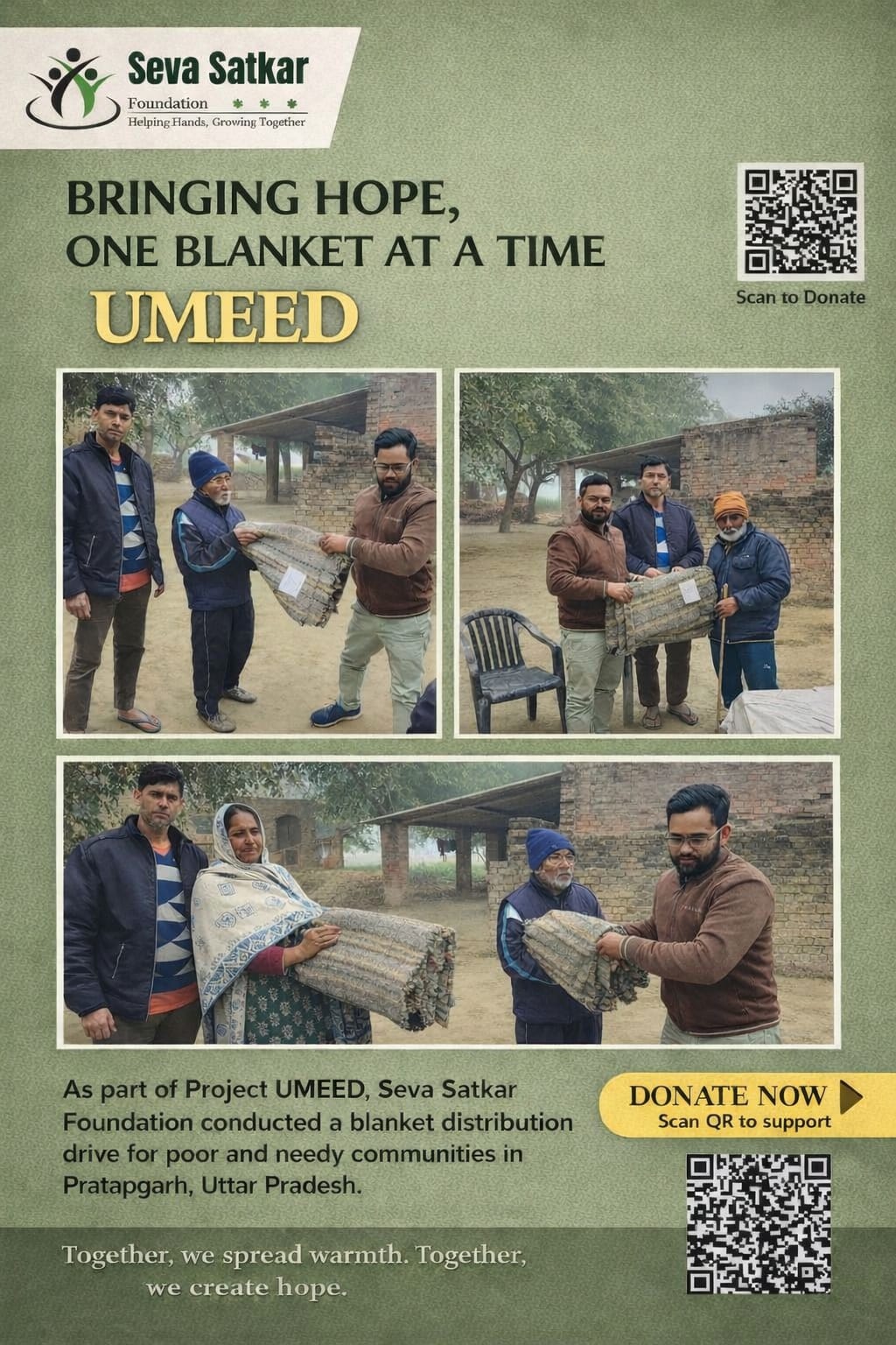 As part of Project UMEED, Seva Satkar Foundation conducted a blanket distribution drive for poor and needy communities in Pratapgarh, Uttar Pradesh.